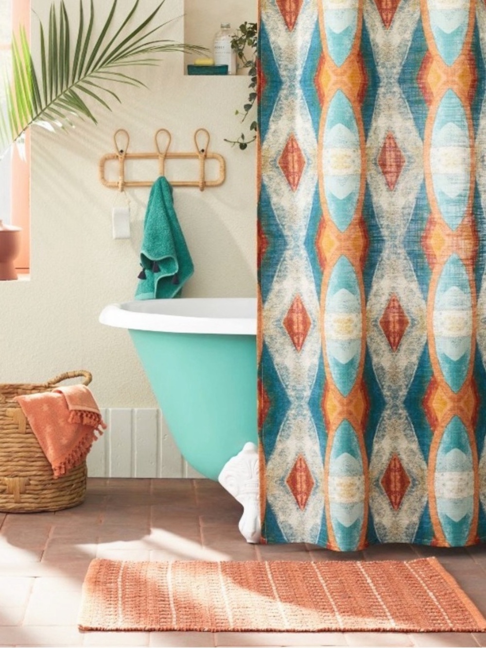 Opalhouse Jungalow Geometric Shower Curtain Cotton  Teal Beige Orange 72X72